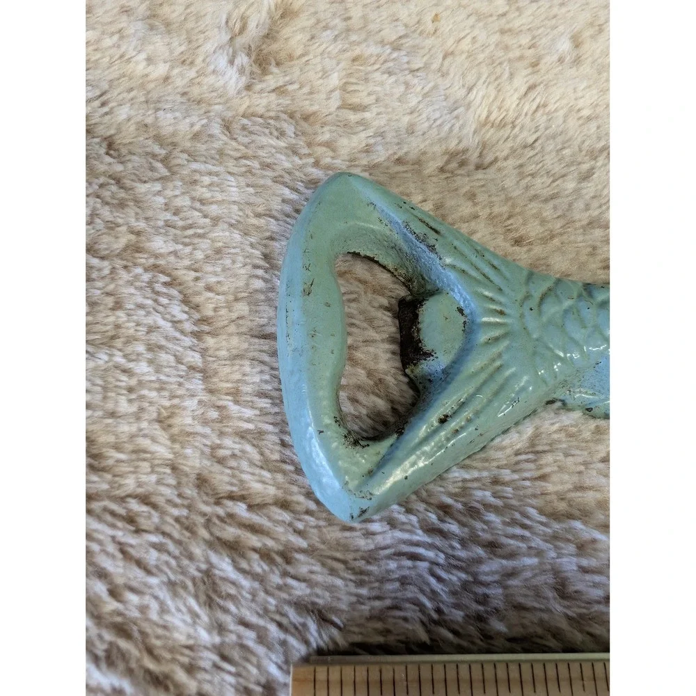 Vtg Style Painted Cast Iron Fish Bottle Opener Blue Aqua Nautical Bar Tool